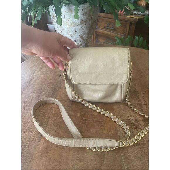 Nine West Cosmetic Genuine Leather Cream Gold  Crossbody Bag - Picture 1 of 7